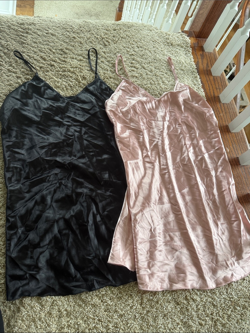 Silky Satin Slip Dress - Black and Light Pink